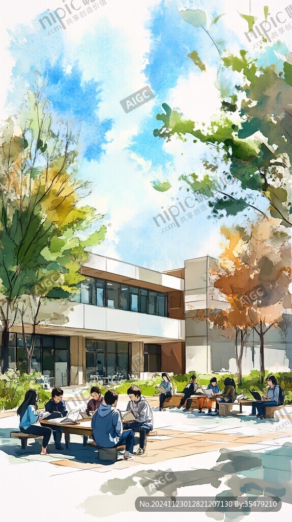 西北工业大学插画水彩