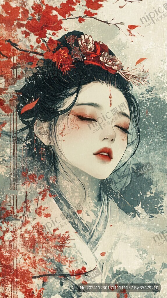 古风美女头像插画封面