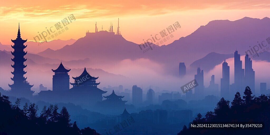 黔东南插画剪影天际线