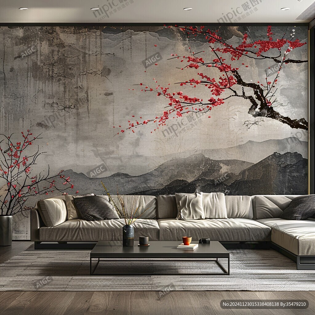 梅壁画墙纸