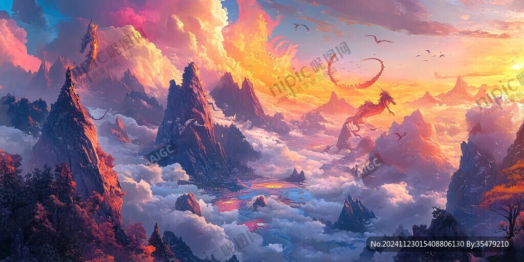 天界晓钟风景插画