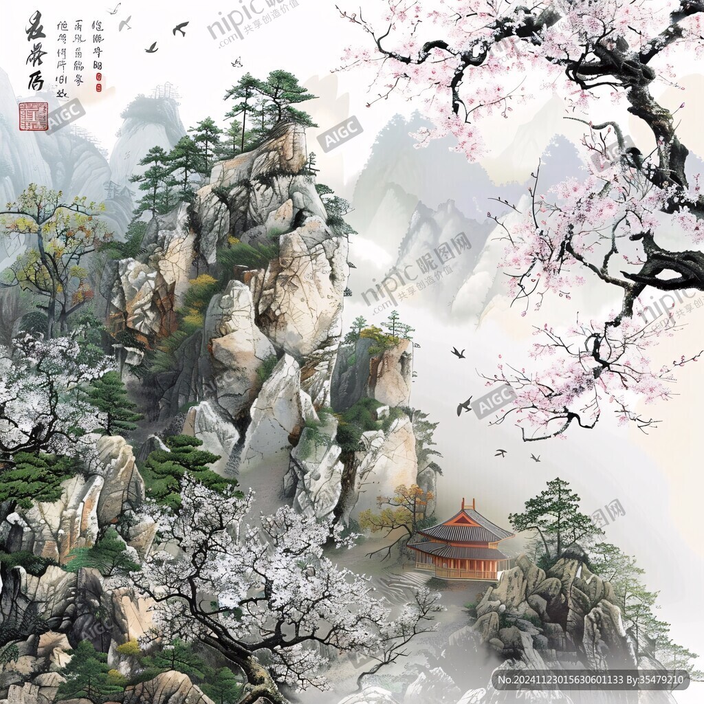 迎客松挂画壁画墙纸