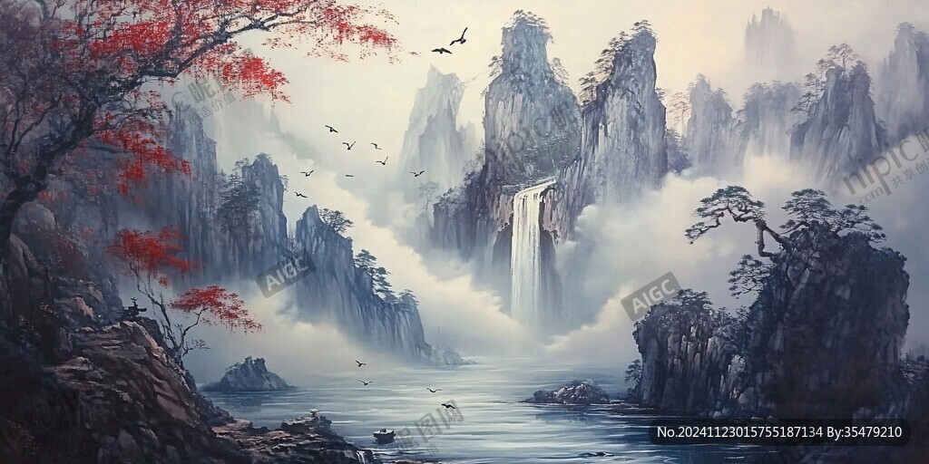 迎客松油画