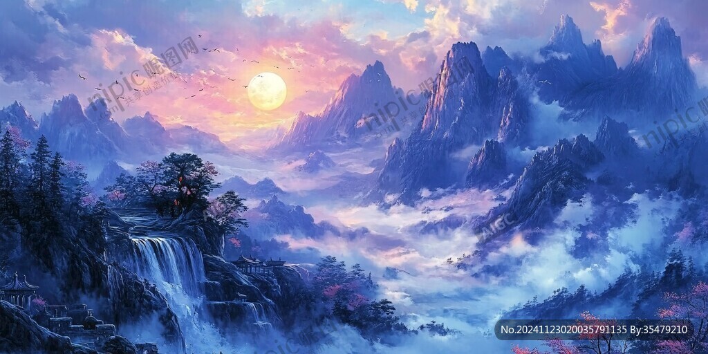 天界晓钟风景插画