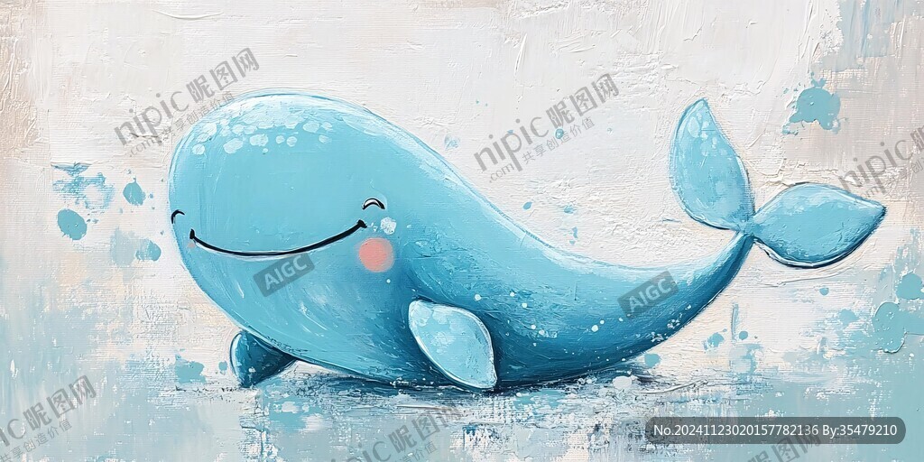 手绘彩色鲸鱼装饰画
