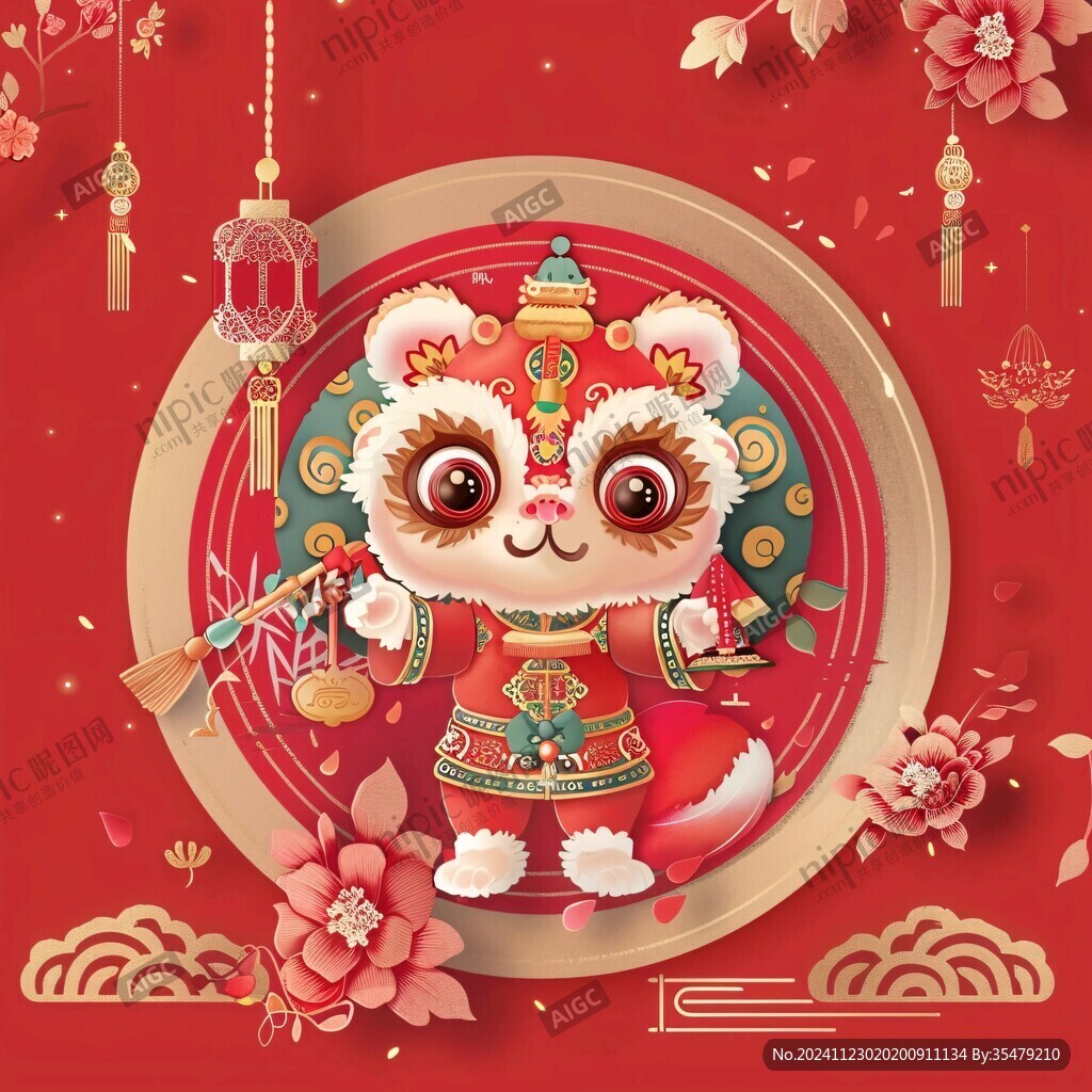 兔年舞狮插画