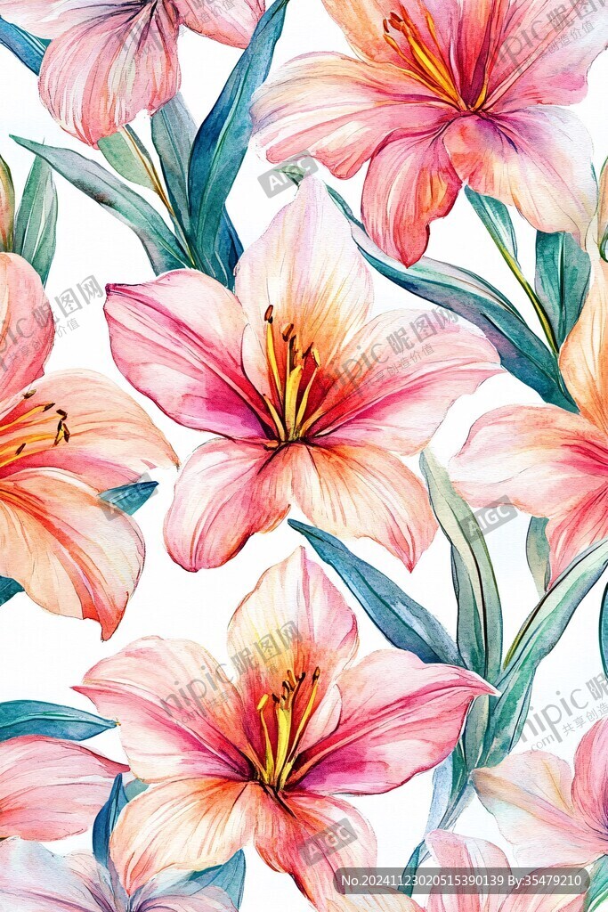手绘百合花花卉