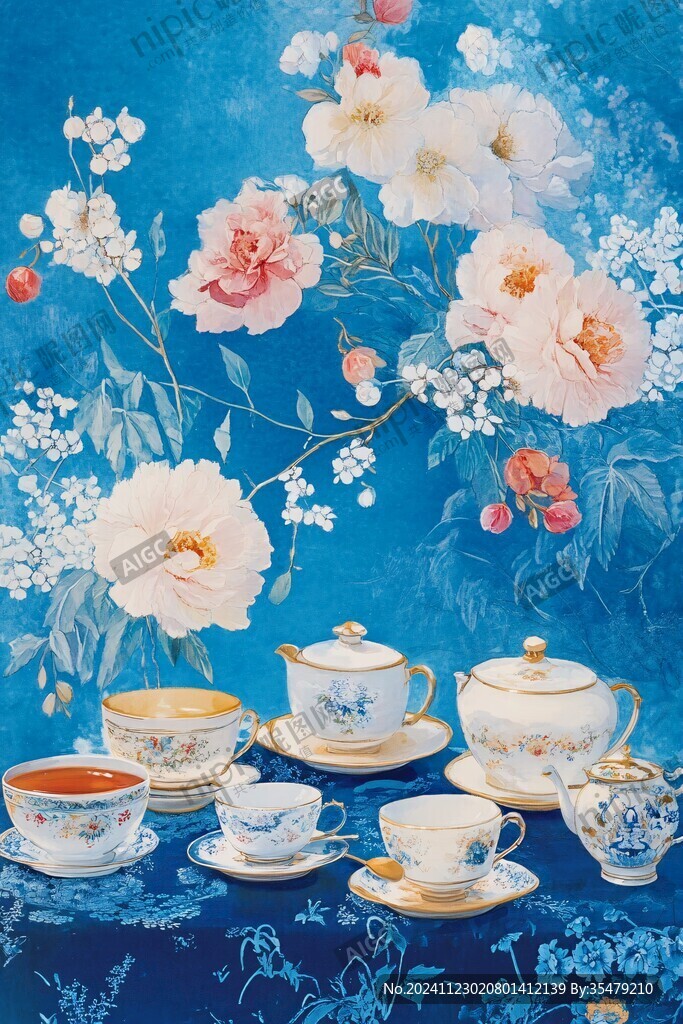 高清插画宫廷静物花卉