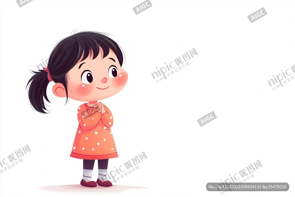 怡然自得的小女孩插画
