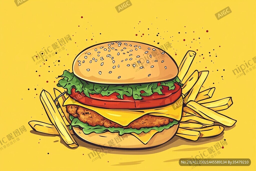 薯条汉堡插画