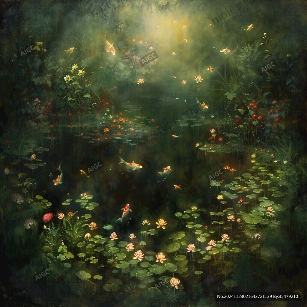金鱼池油画