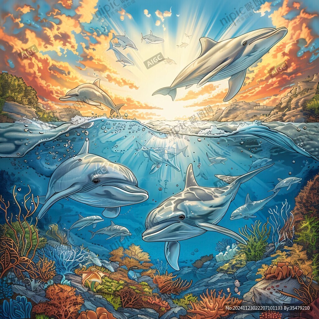 3d海豚地板画