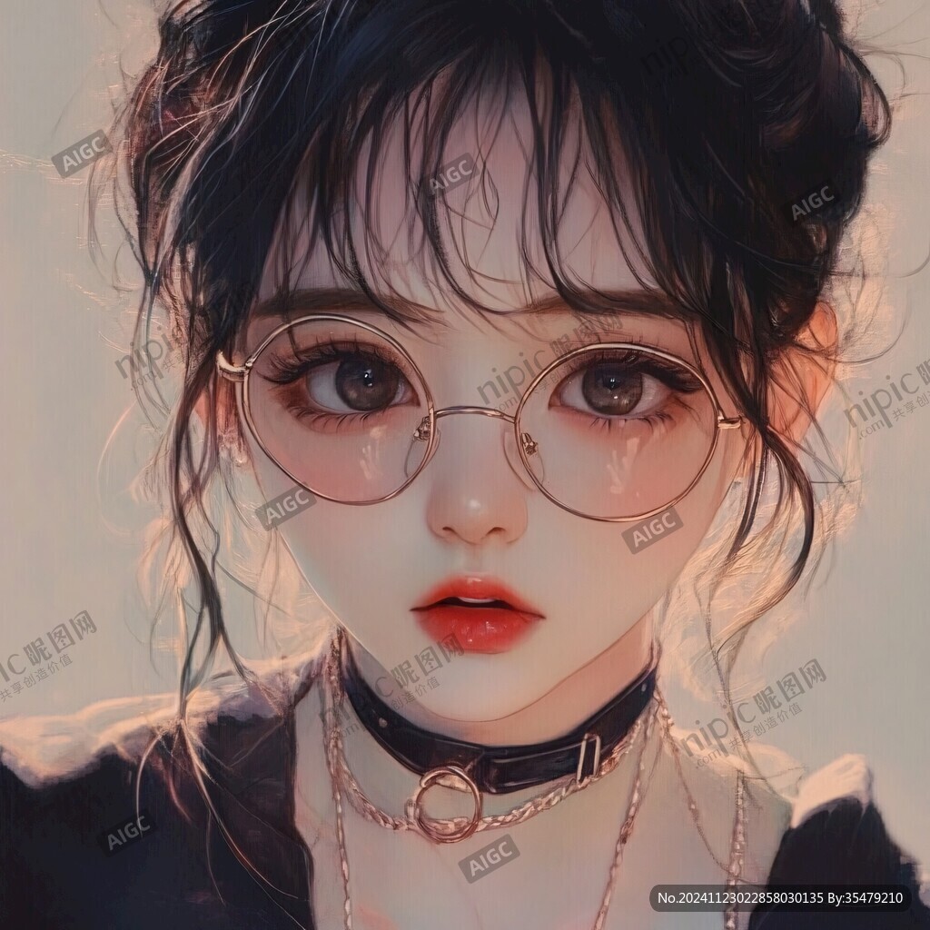 AI创作图插画少女头像 插画头像 板绘人像 板绘少女 厚涂少女 板绘少女插画 插画人物戴眼镜女孩 插画女孩头像 插画人像 女孩插画头像 眼镜 ...
