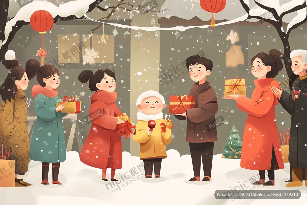 新年家人插画