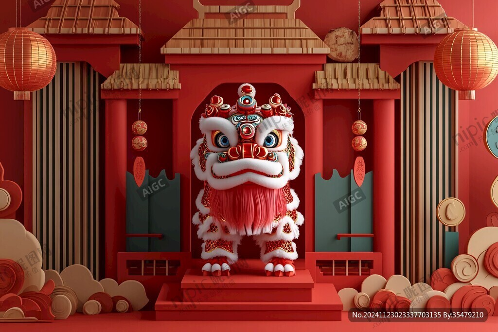 舞狮包装插画