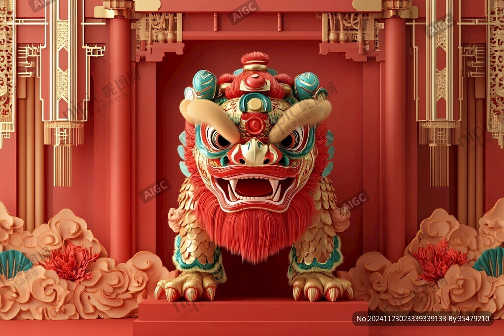 舞狮包装插画
