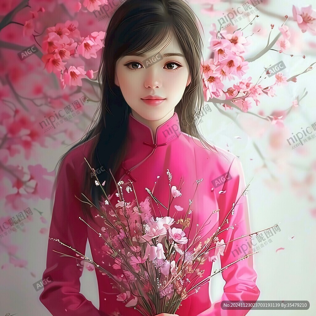 手绘桃花美女