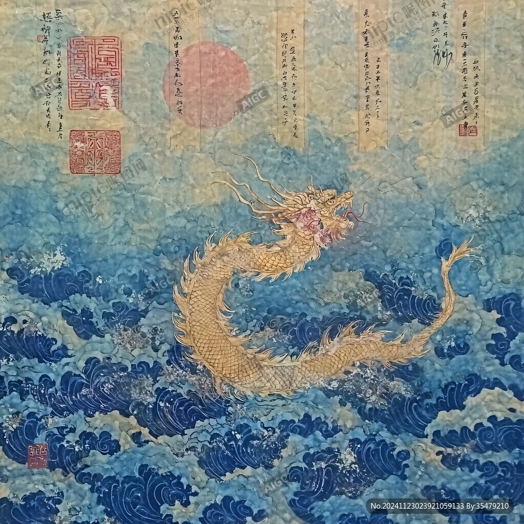 海水江崖纹绸缎行龙