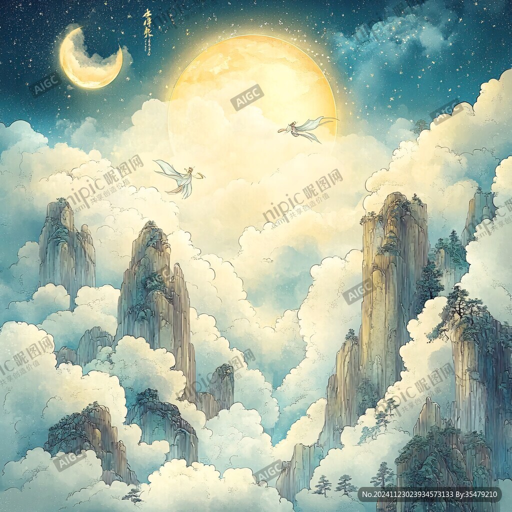 天界晓钟风景插画