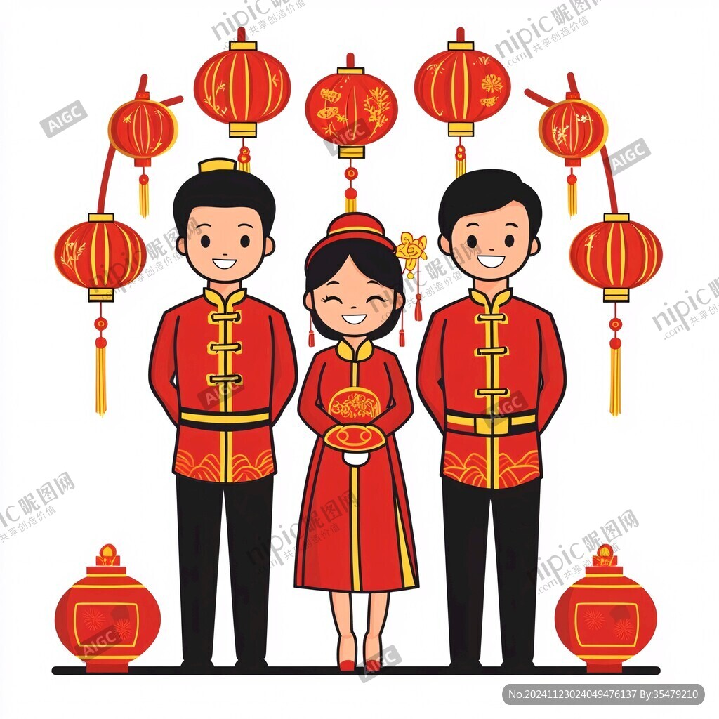 新年情侣头像插画