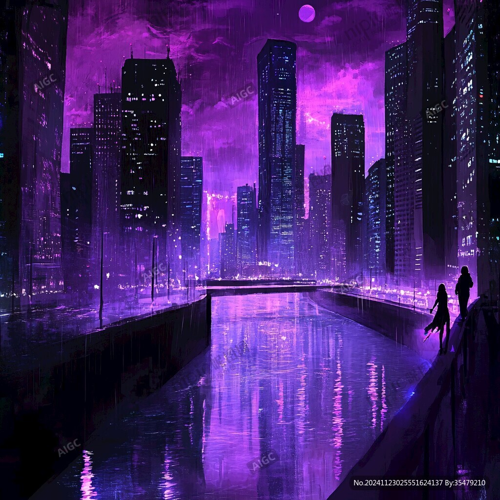 夜景城市唯美插画