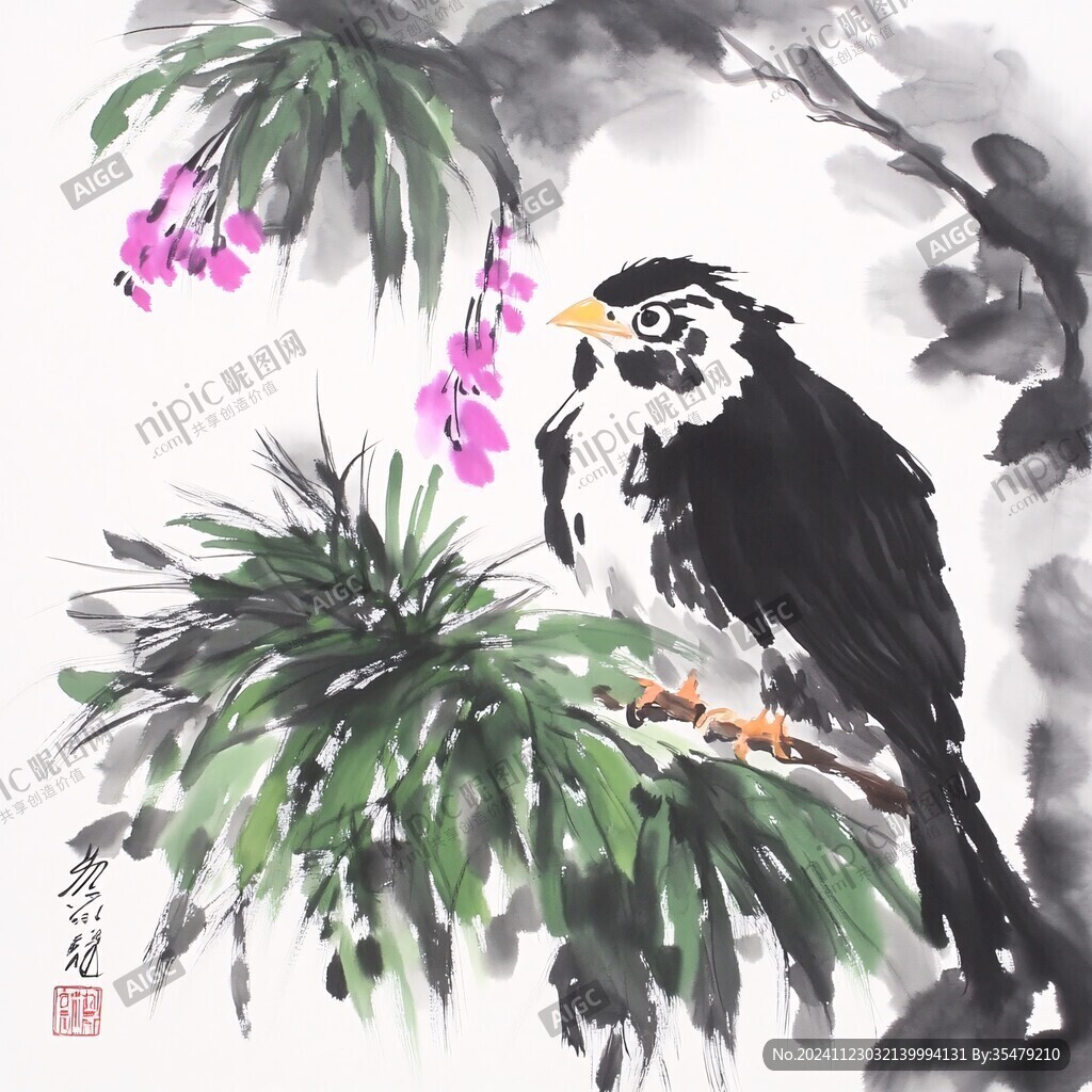 写意葡萄小鸟