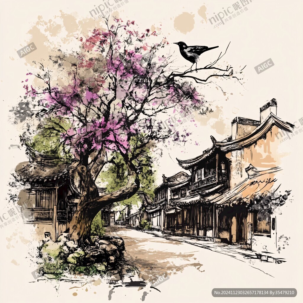 乌镇插画手绘装饰画
