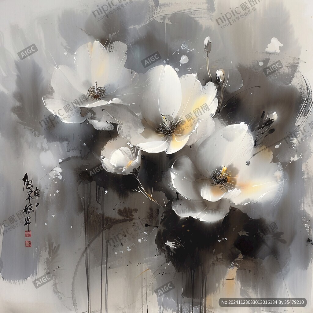 现代画水墨荷花艺术画