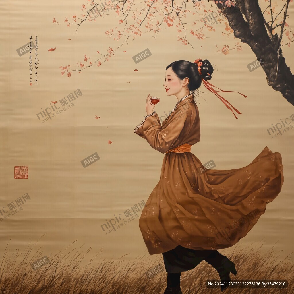 复古美女工笔画