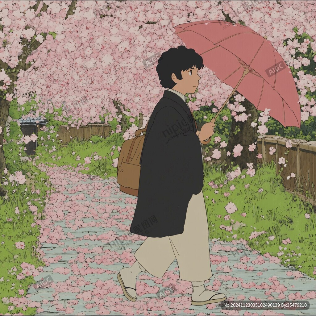 鲜花散步的男生