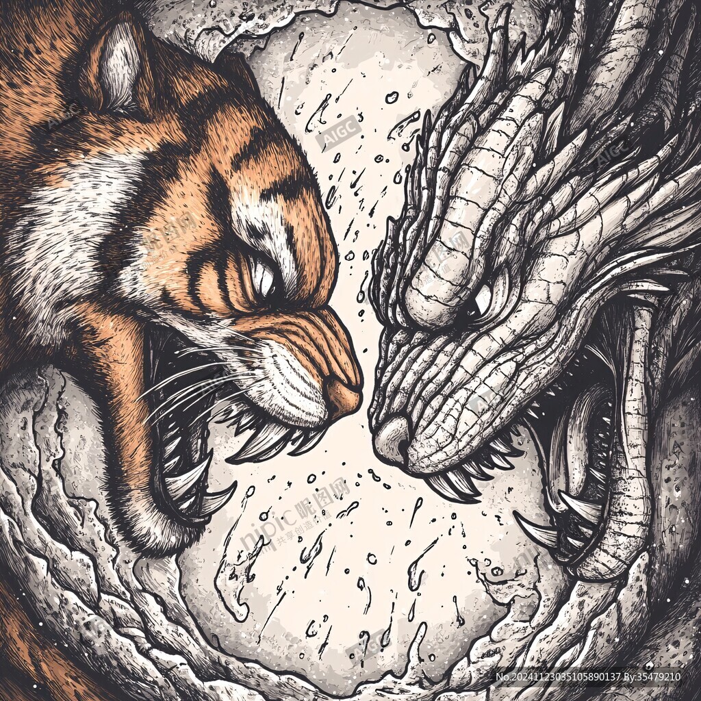 插画龙与蛇