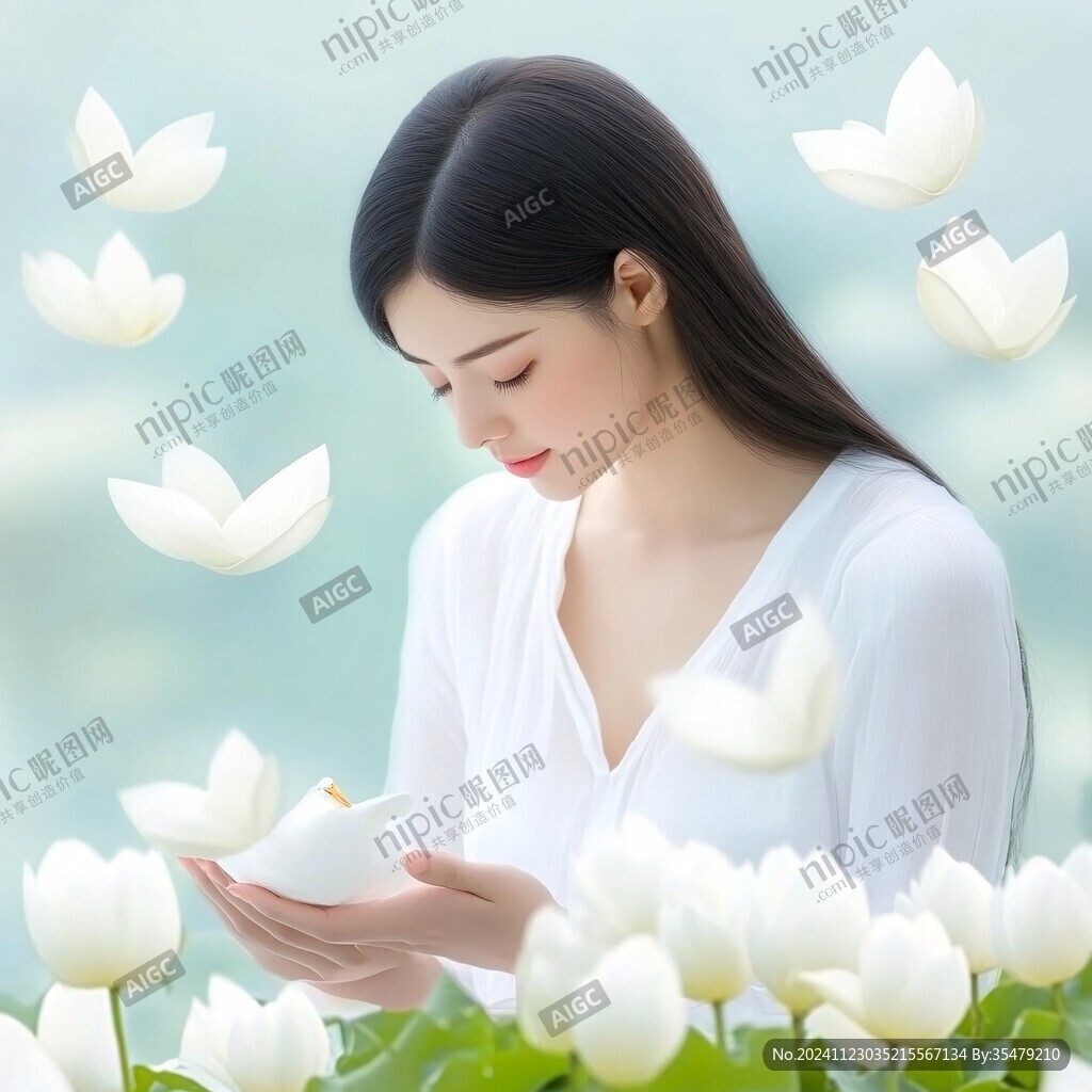 手绘荷花美女