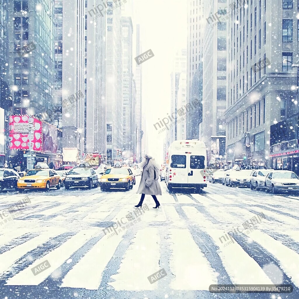 积雪街道行人