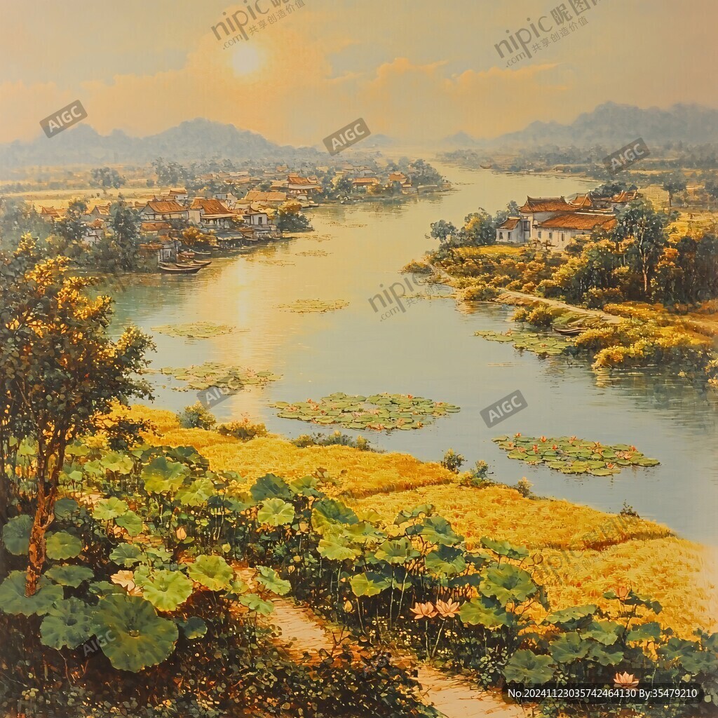 油画荷塘月色