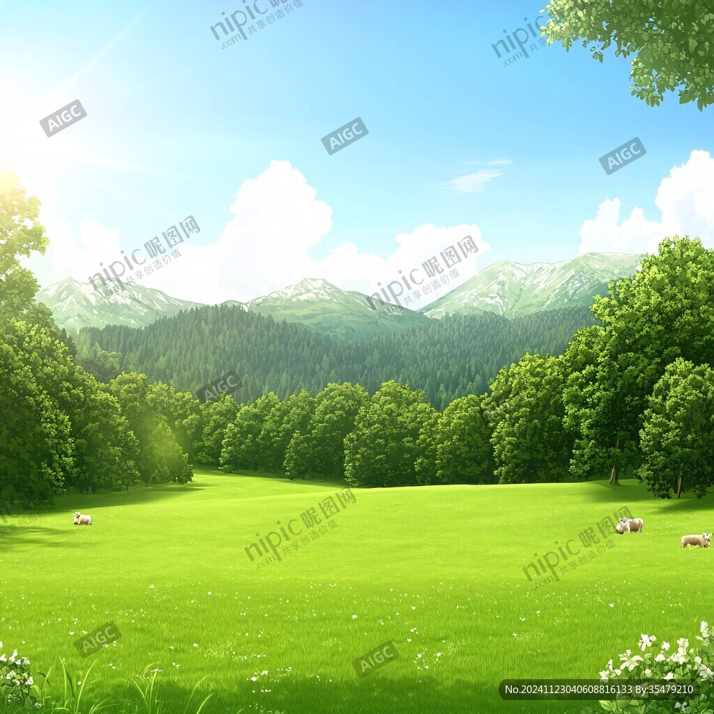 蓝天白云山坡草地