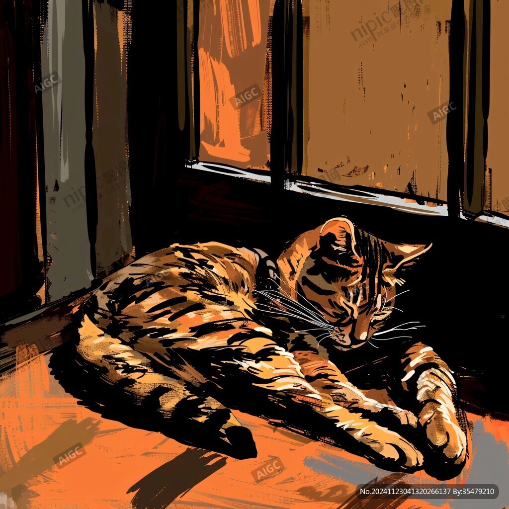 晒太阳的猫插画