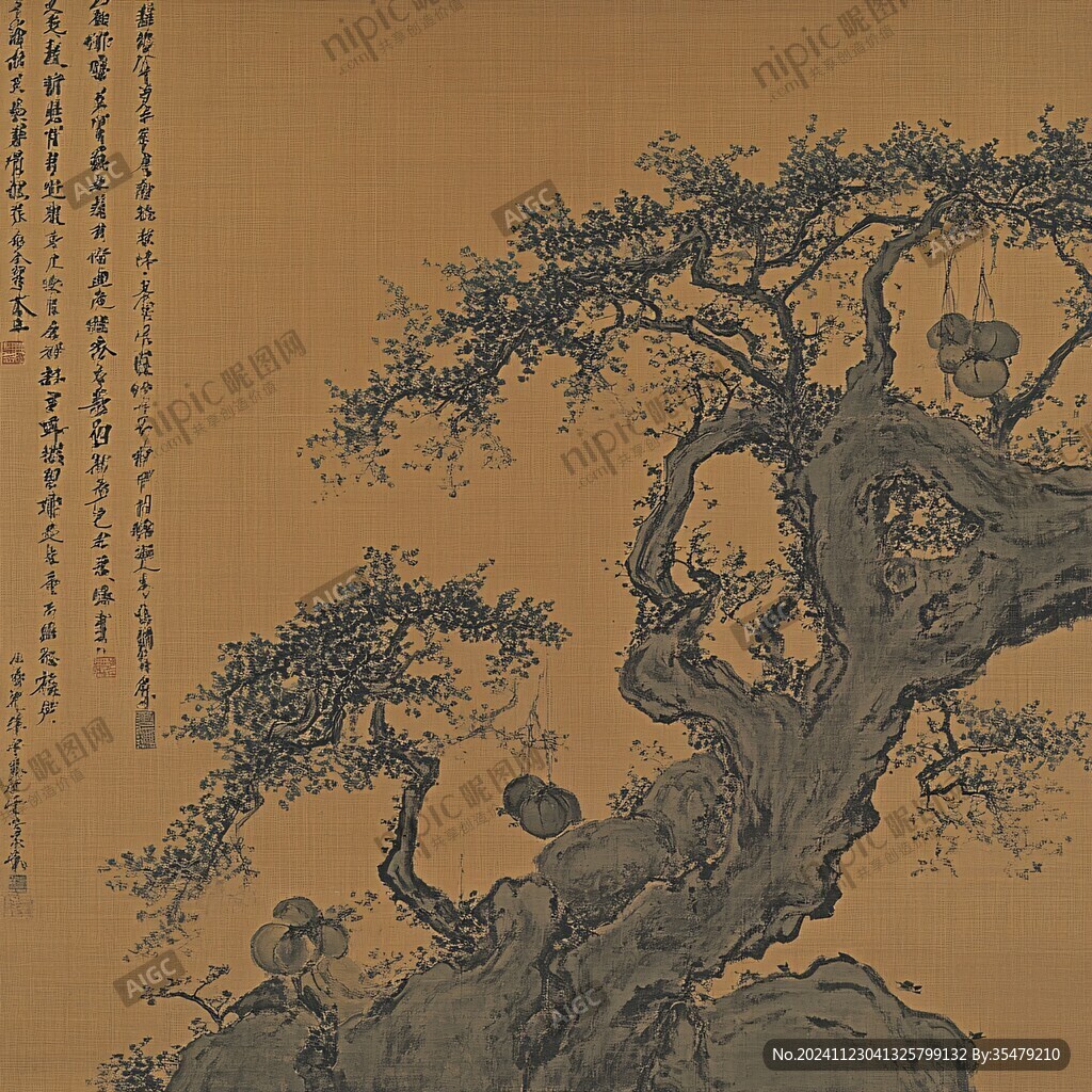 工笔画古柏
