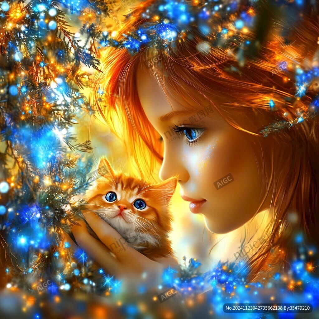 猫咪女孩装饰画