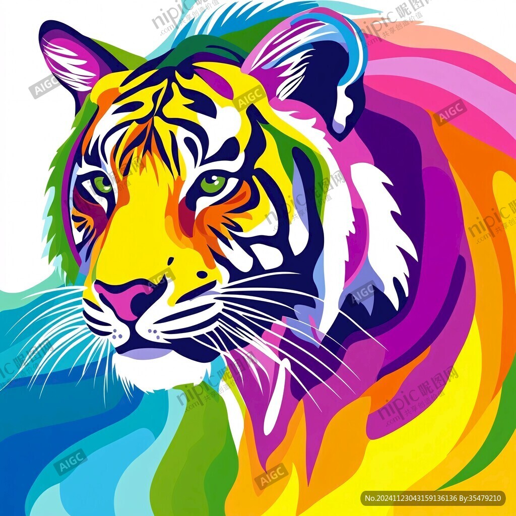 原色虎头潮流插画