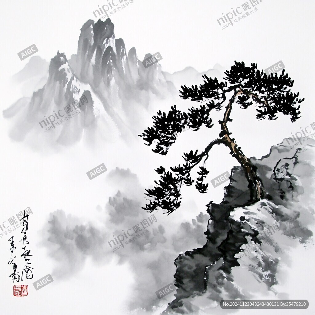 水墨迎客松