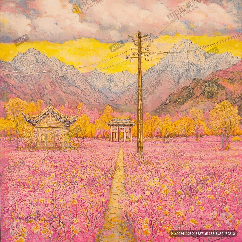 油画桃花园