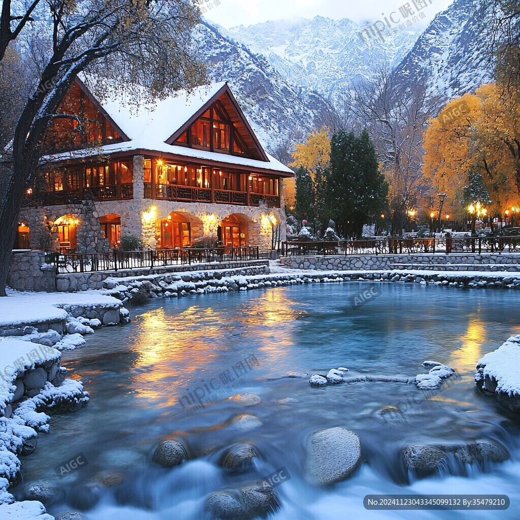 欧式园林雪景