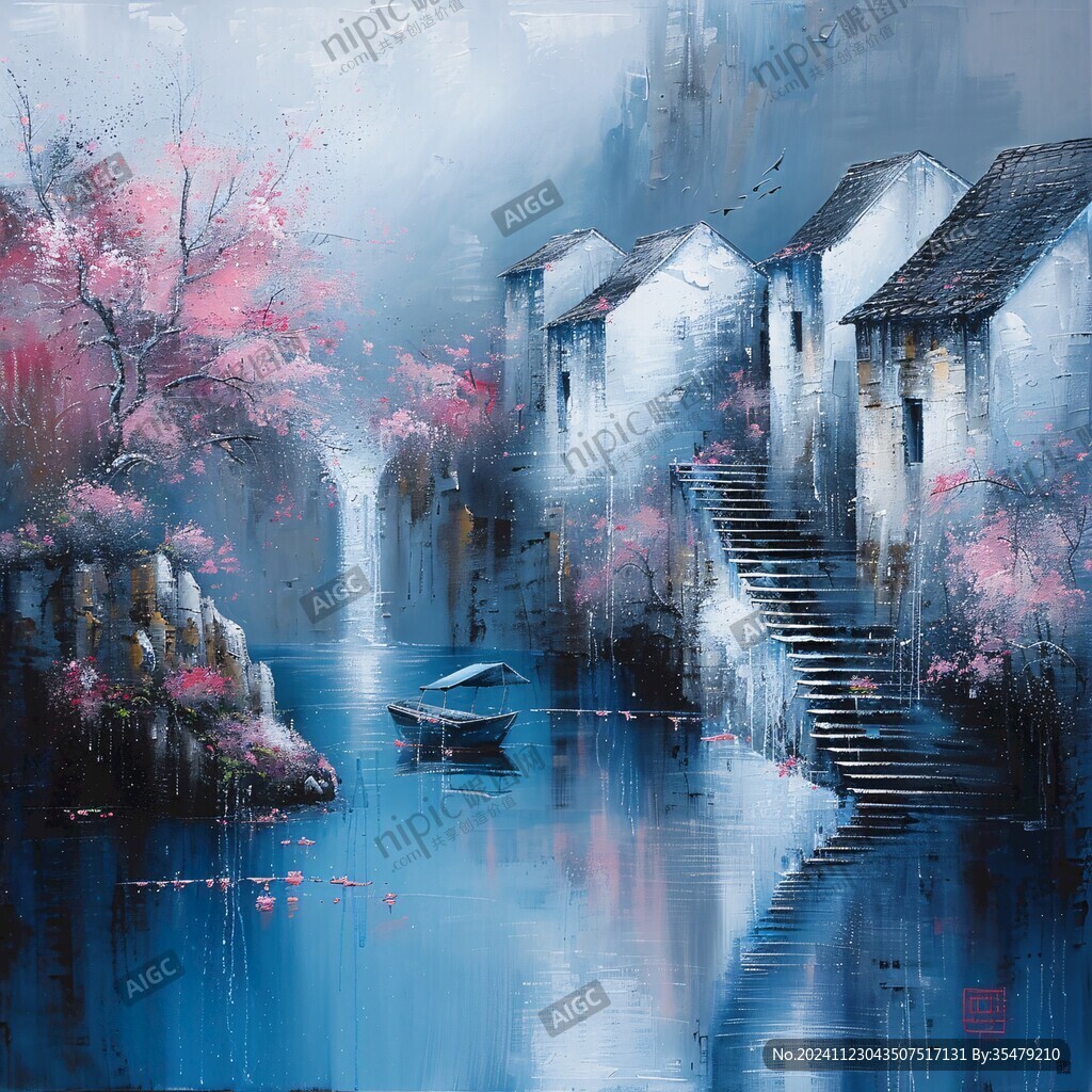 江南水乡高清油画