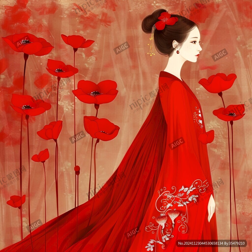 红衣少女设计古风