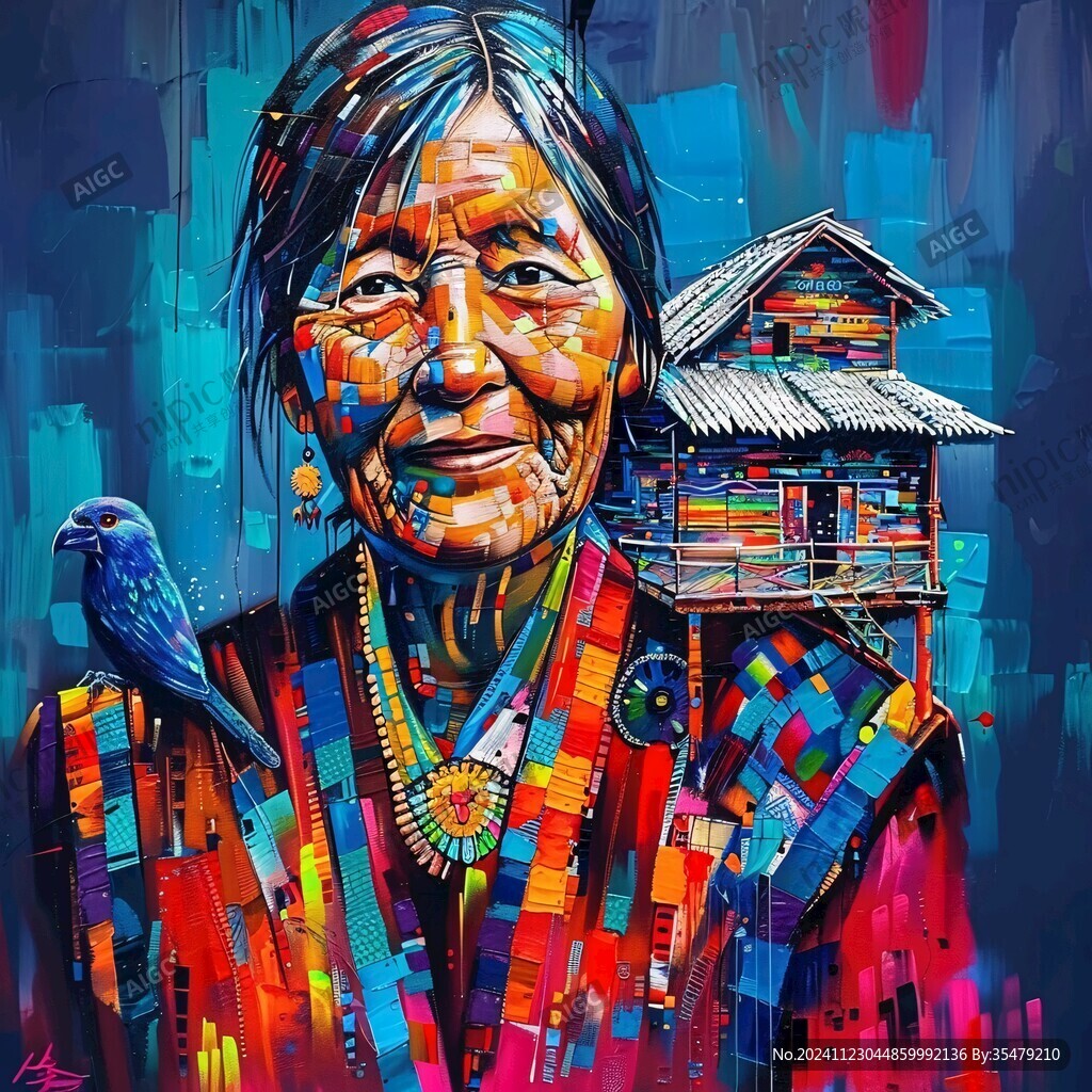 少数民族涂鸦油画