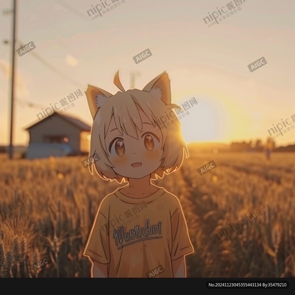 插画夕阳下