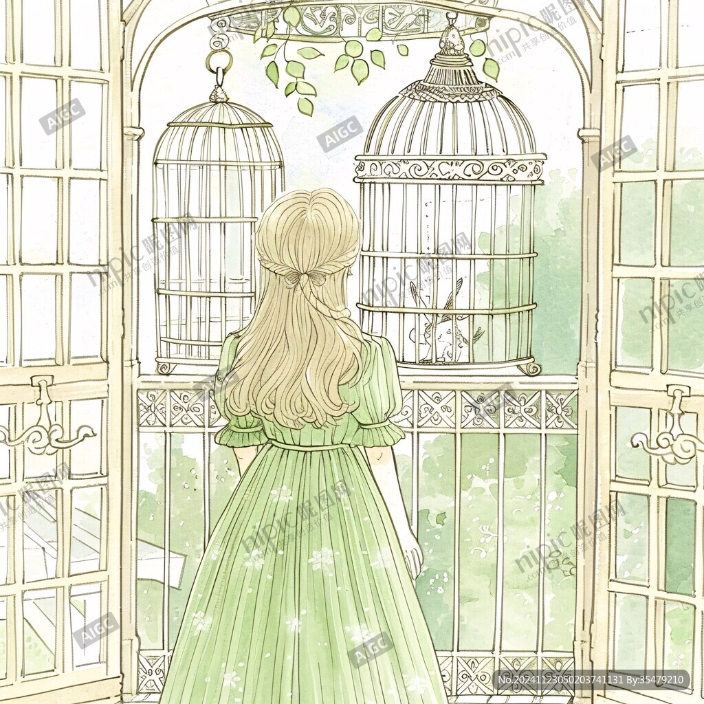 墨绿色女孩插画