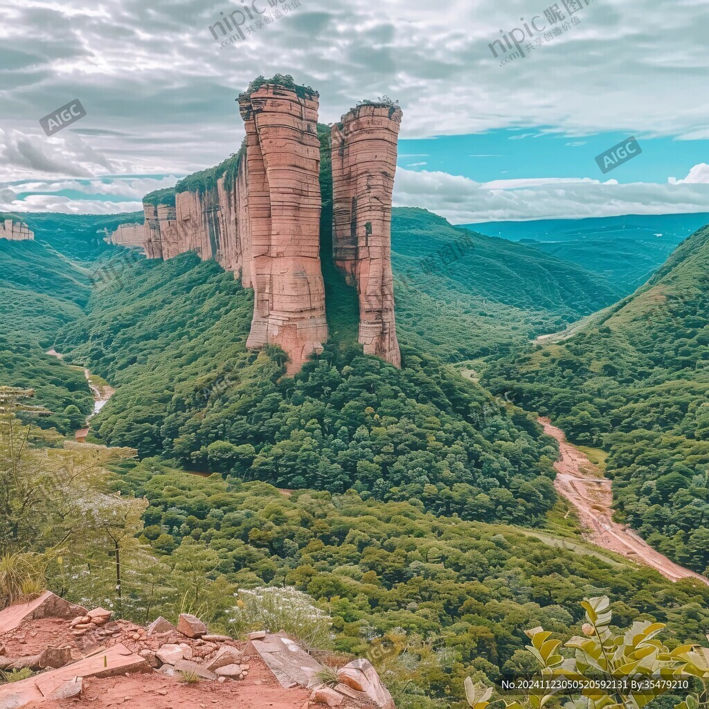 砂岩石柱峰林峡谷