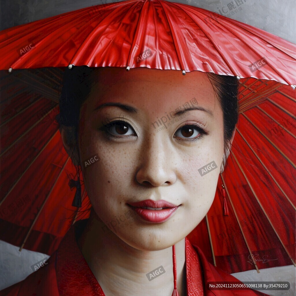 拿着油纸伞的女人蜡像