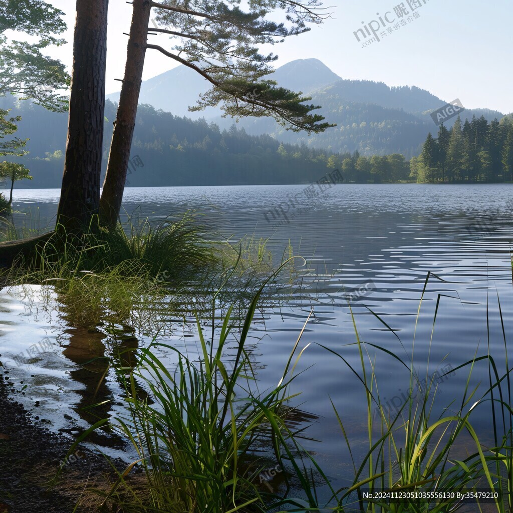 高山湖泊松树